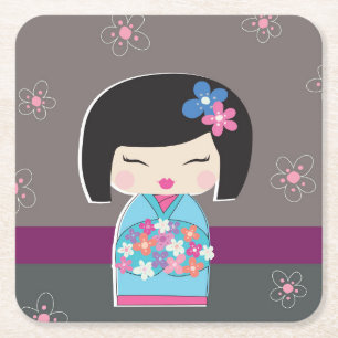 Kokeshi Doll Square Paper Coaster