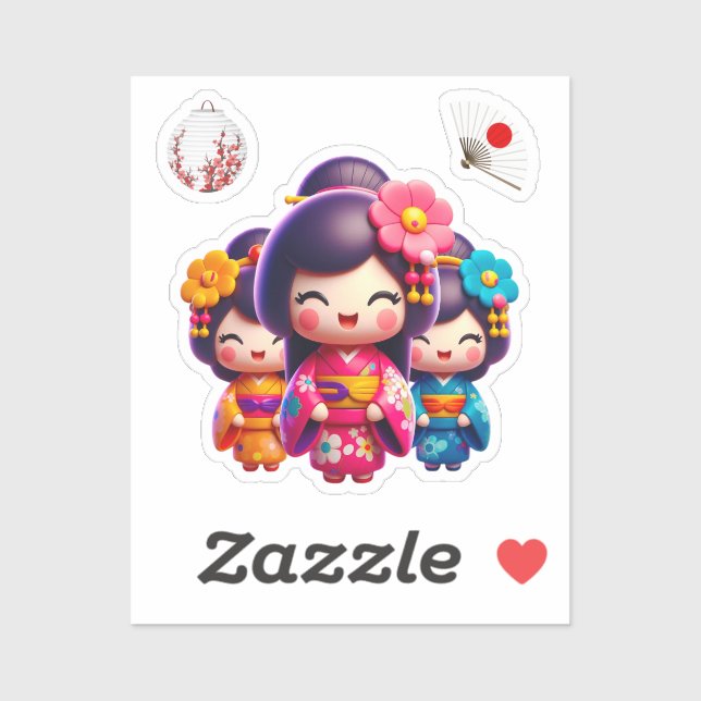 Kokeshi Doll, Three Lovely Geisha (Sheet)