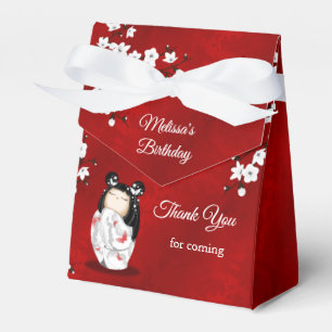 Kokeshi Doll White Red Birthday Thank You Favor Box
