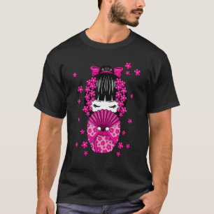 Kokeshi Doll with Japanese Cherry Blossom Flowers  T-Shirt