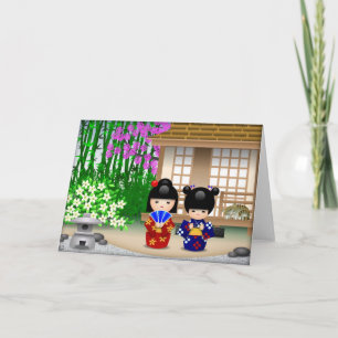 Kokeshi Dolls and Teahouse Card