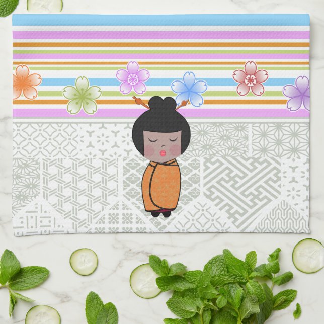 kokeshi dragonflies kitchen towel (Folded)