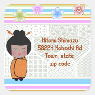 kokeshi dragonflies square sticker