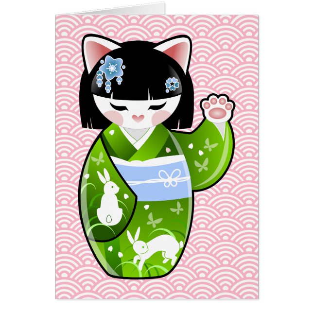 Kokeshi Maneki Neko Japanese Lucky Cat Maiko (Front)