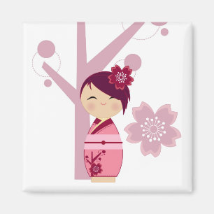 Kokeshi Sakura et Cherry Tree Magnet