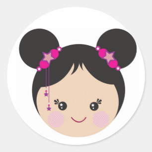 Kokeshi with Buns Classic Round Sticker