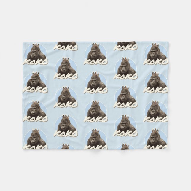 Koko The Gorilla Wearing Crown Fleece Blanket (Front (Horizontal))