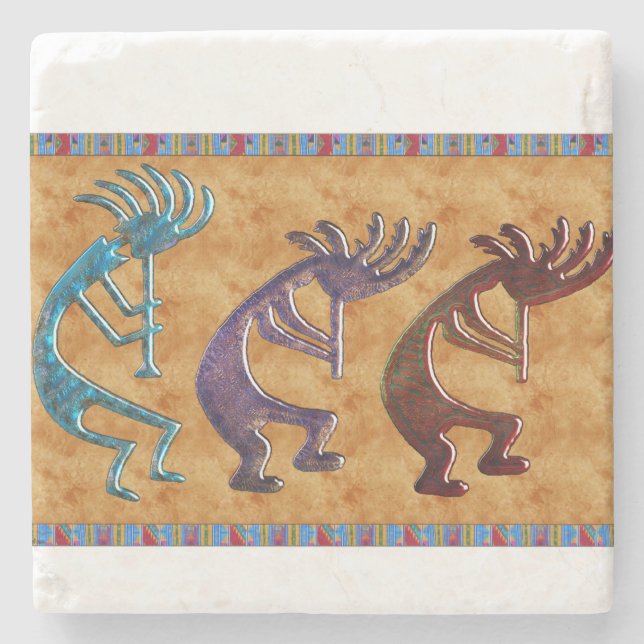 Kokopelli 3D Anasazi Native American Motif Stone Coaster (Front)