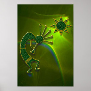 Kokopelli Abstract in Green Poster