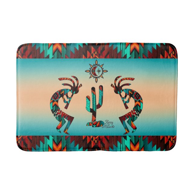Kokopelli And Cactus Bath Mat (Front)
