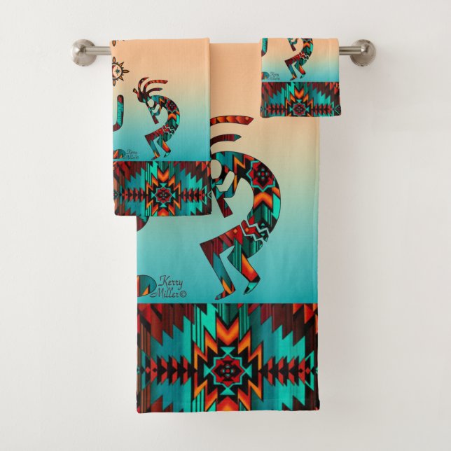 Kokopelli And Cactus Bath Towel Set (Insitu)