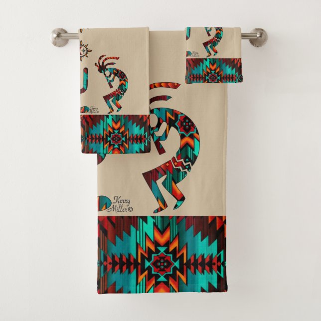 Kokopelli And Cactus Bath Towel Set (Insitu)