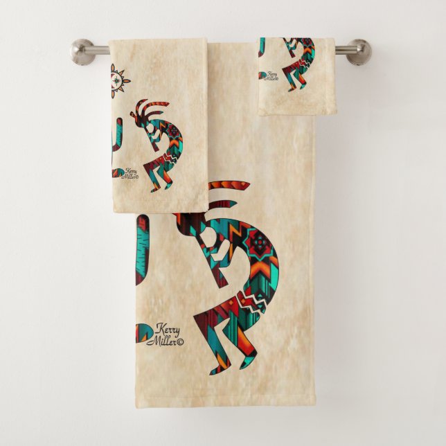 Kokopelli And Cactus Bath Towel Set (Insitu)