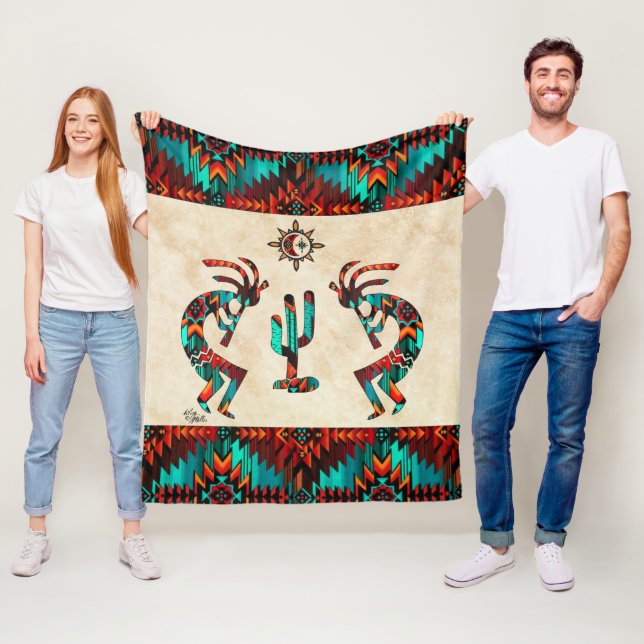 Kokopelli And Cactus Fleece Blanket (In Situ)