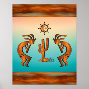 Kokopelli And Cactus Poster