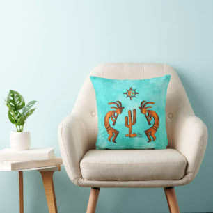 Kokopelli And Cactus Throw Pillow