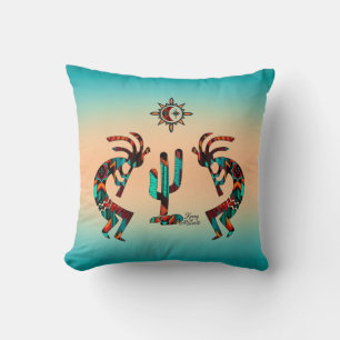Kokopelli And Cactus Throw Pillow