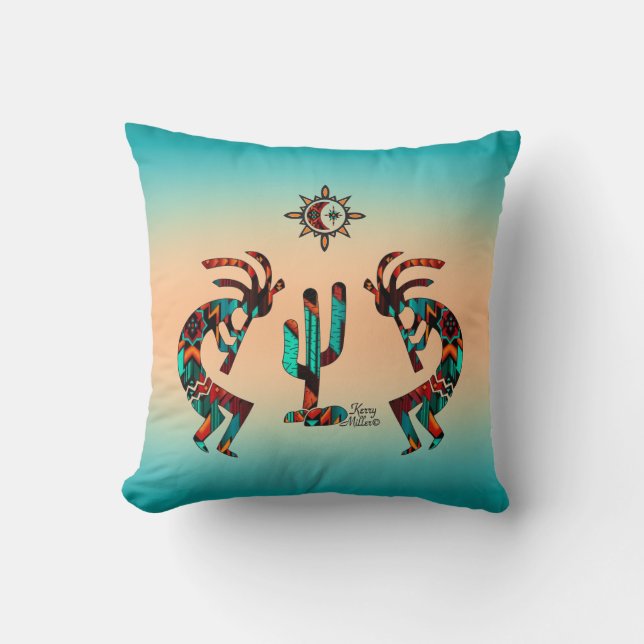 Kokopelli And Cactus Throw Pillow (Front)