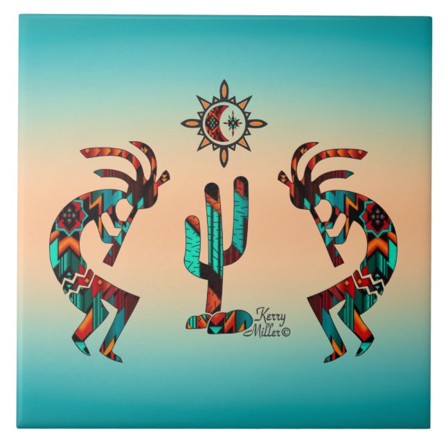 Kokopelli And Cactus Tile (Front)