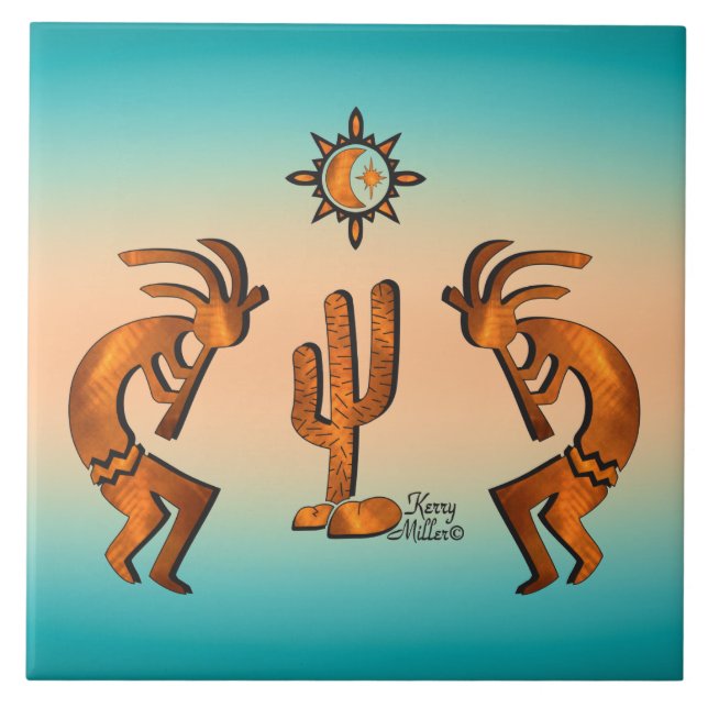 Kokopelli And Cactus Tile (Front)