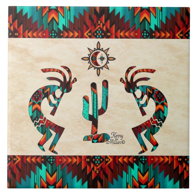 Kokopelli And Cactus Tile (Front)