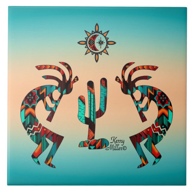 Kokopelli And Cactus Tile (Front)
