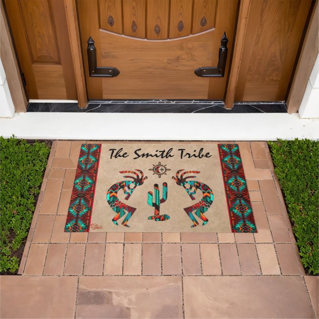 Kokopelli And Cactus Welcome Door Mat (Outdoor)