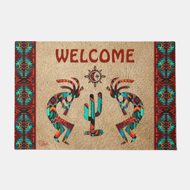 Kokopelli And Cactus Welcome Doormat (Front)