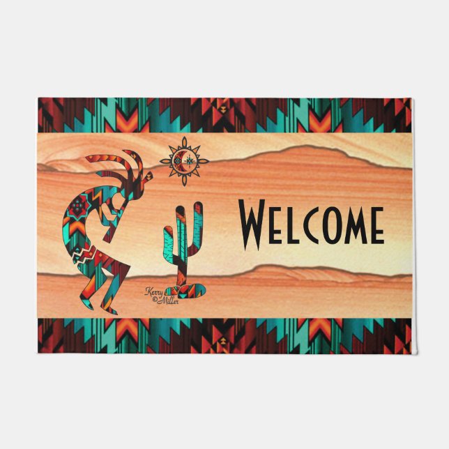 Kokopelli And Cactus Welcome Doormat (Front)