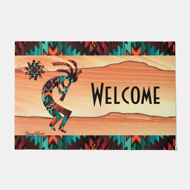 Kokopelli And Cactus Welcome Doormat (Front)
