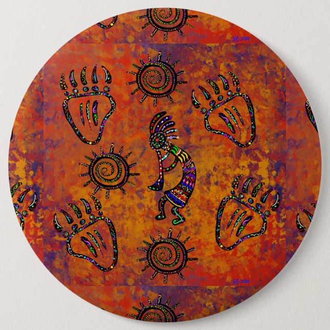 Kokopelli Art 6 Inch Round Button (Front)