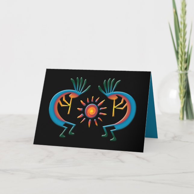 Kokopelli avec la carte de voeux noire Sun Southwe (Devant)