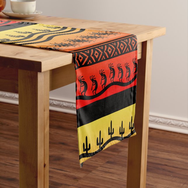 Kokopelli Aztec Tribal Suns Desert Southwestern Short Table Runner (In Situ)