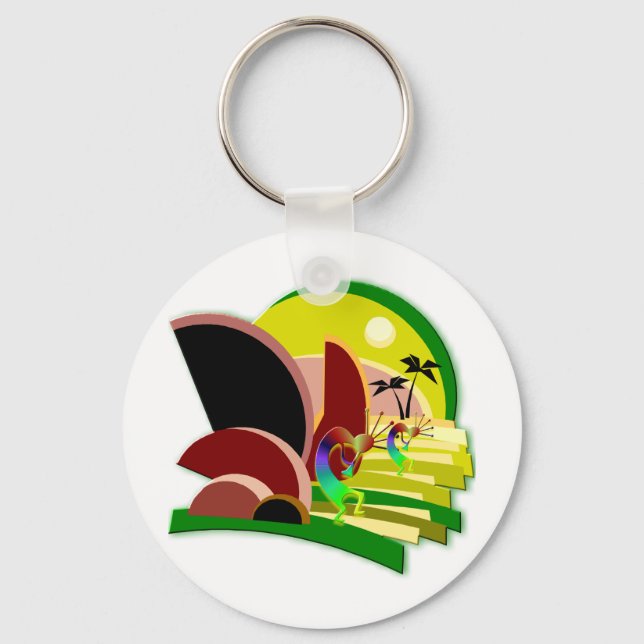 Kokopelli Climbing Stairs to Sun Keychain (Front)