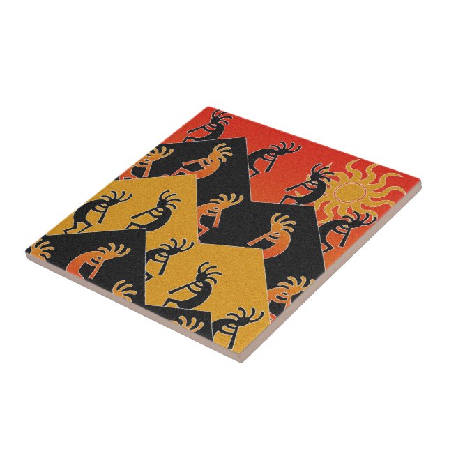 Kokopelli Dance Desert Sunset Southwest Tile (Side)