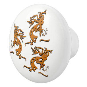 Kokopelli Dancing Musicians Ceramic Knob