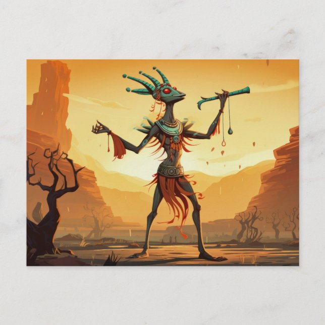 Kokopelli Dancing On The Canyon Floor Postcard (Front)
