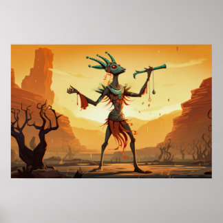 Kokopelli Dancing On The Canyon Floor Poster
