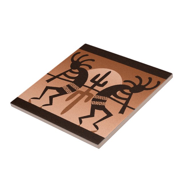 Kokopelli Desert Sun Cactus Carreaux en céramique  (Côté)