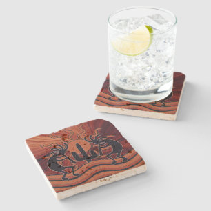 Kokopelli Desert Sun Cactus Rustic Southwest Stone Coaster