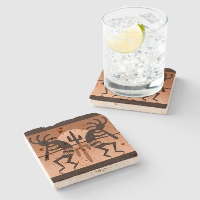 Kokopelli Desert Sun Cactus Southwestern Coaster (Side)