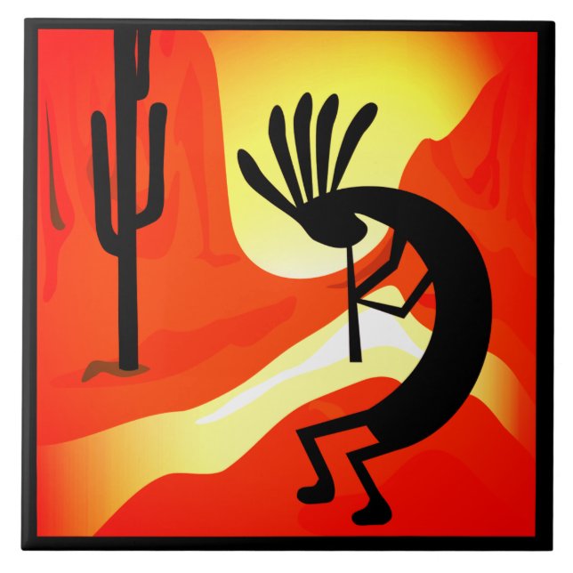 Kokopelli  Desert Sunset 6" Tile (Front)