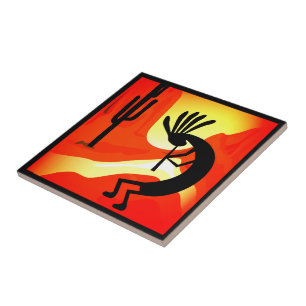 Kokopelli Desert Sunset Ceramic Tile
