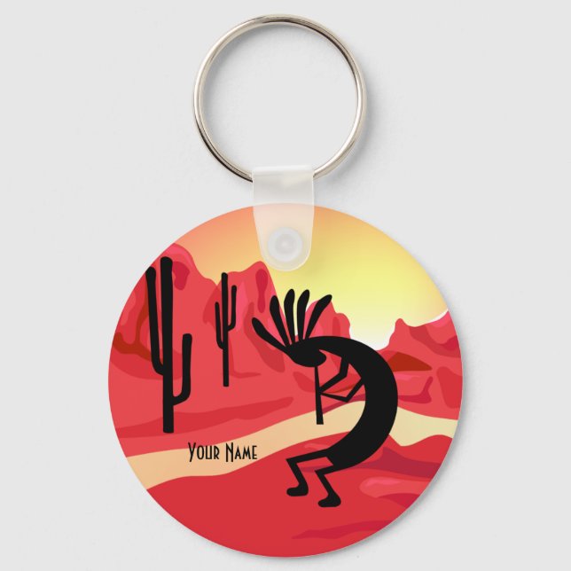 Kokopelli Desert Sunset Custom Key Chain (Front)