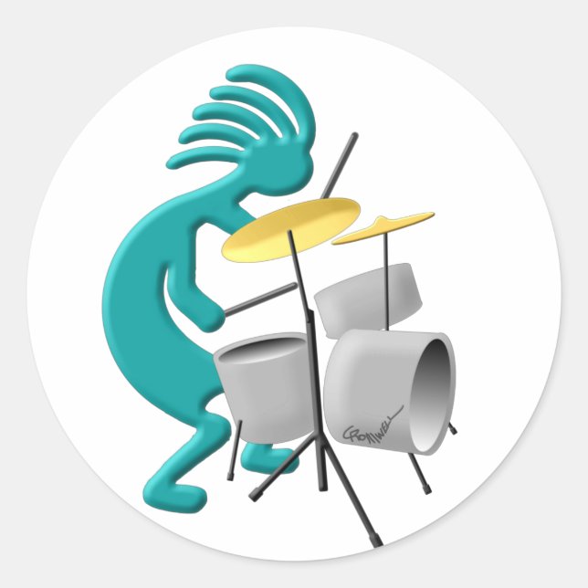 Kokopelli Drummer Classic Round Sticker (Front)