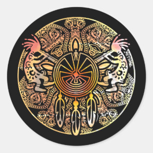 Kokopelli Duo - Man In The Maze - Dreamcatcher 1 Classic Round Sticker