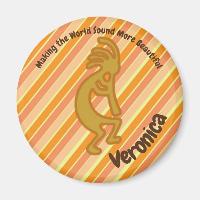 Kokopelli Gold Orange Stripe Flute Player Magnet (Front)