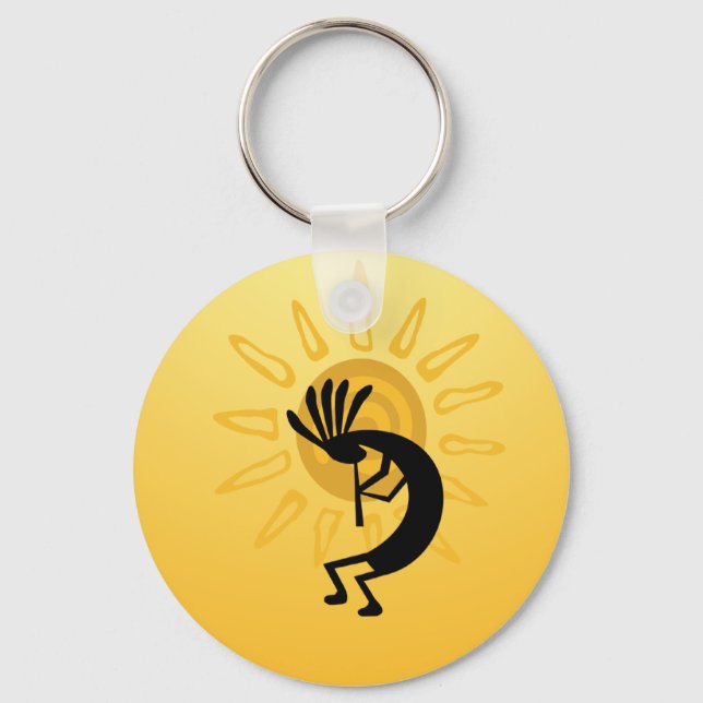 Kokopelli  Gold Sun Custom Key Chain (Front)