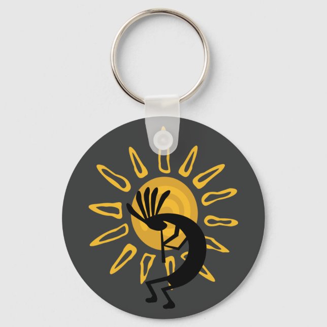 Kokopelli  Gold Sun Southwest Key Chain (Front)