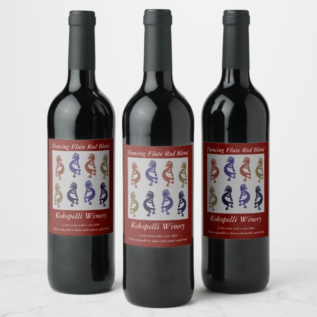 Kokopelli Group of Flute Playing Figures Wine Labe Label (Bottles)